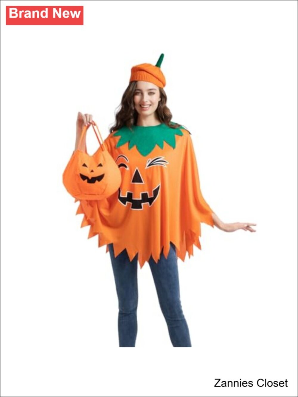 👻 Glow-in-the-Dark Pumpkin Costume Set Cape Beret Candy Bag Halloween 3 Pc